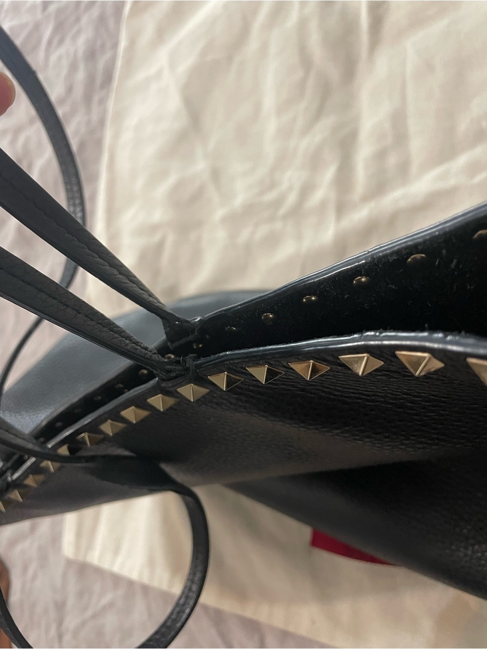 Valentino Black Pebbled Leather Tote with Gold Rockstud Trim - Picture 6 of 11